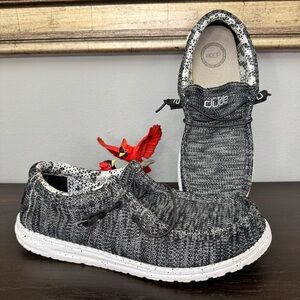 Mens Hey Dude Wally Sport Knit Slip On Shoes Sz 13 Used Black White Comfort